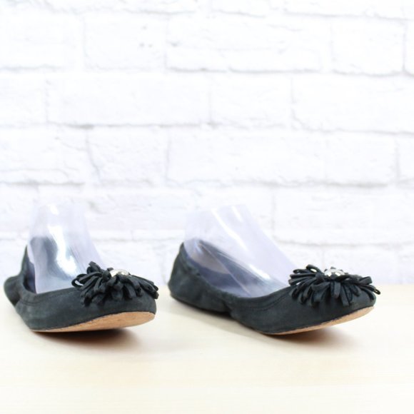 COACH Black Leather Floral Patch Slip On Ballet Flats Shoes Size 8 B - Picture 3 of 9